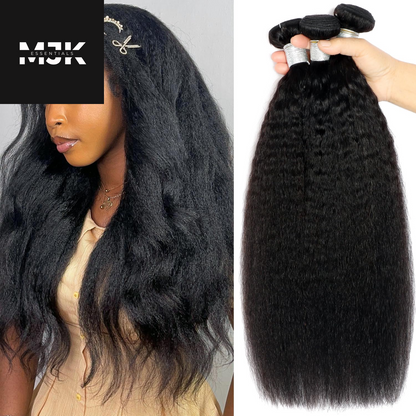 Kinky Straight Bundles Human Hair 18 20 22Inch Yaki Straight Bundles Human Hair 3Bundles Kinky Straight Human Hair Bundles 12A 100% Unprocessed Brazilian Virgin Remy Human Hair Extension Natural Color