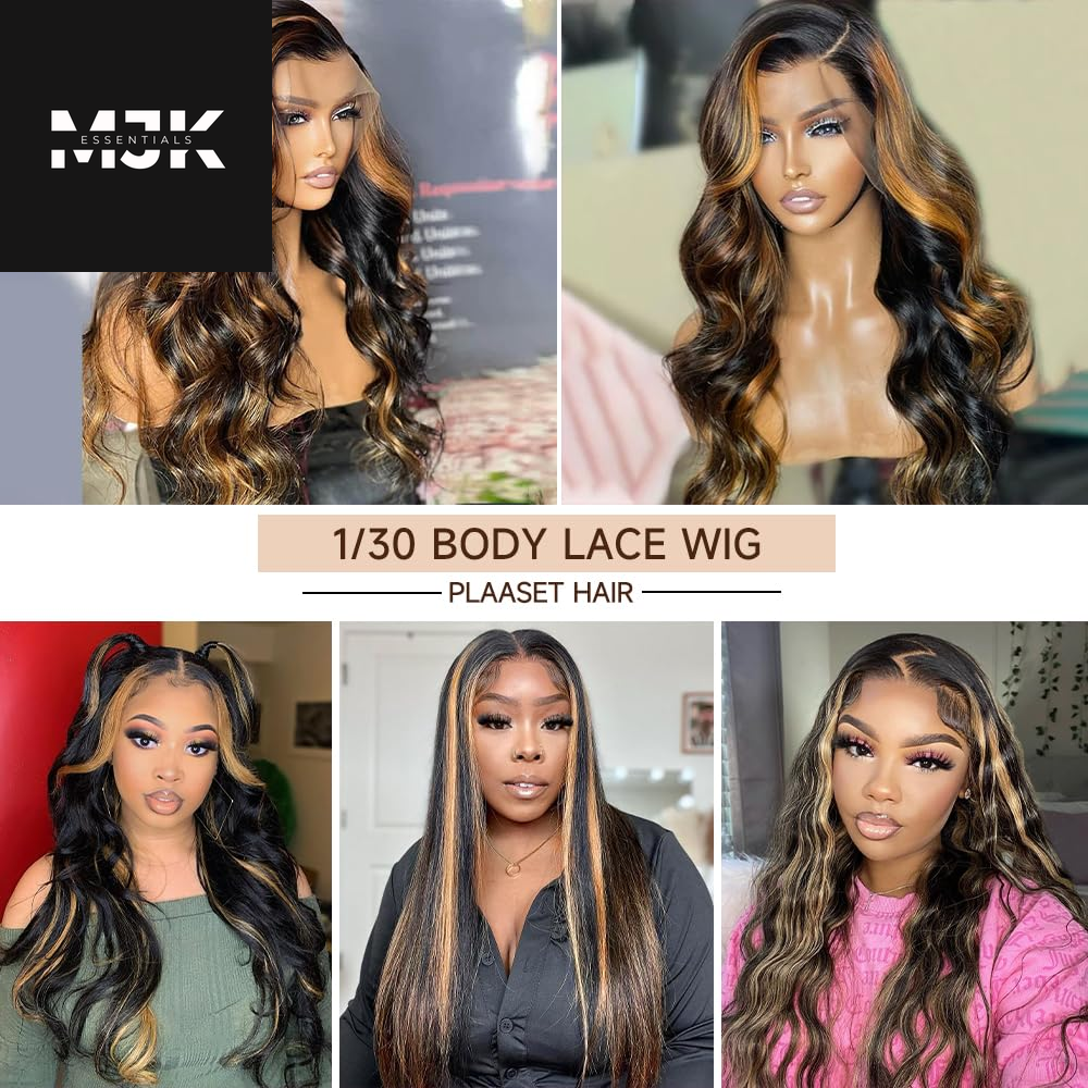 28 Inch Ombre Lace Front Wig Human Hair 1B/30 Body Wave Highlight Lace Front Wigs Human Hair Colored 13X4 Ombre Brown Wig Human Hair 200% Density Glueless HD Lace Frontal Wigs Human Hair