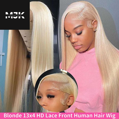 26 Inch 613 Lace Front Wig Human Hair 13X4 Blonde Straight HD Transparent Lace Frontal Wigs Human Hair Pre Plucked with Baby Hair 180% Density Blonde Glueless Wigs Human Hair