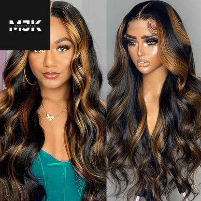 28 Inch Ombre Lace Front Wig Human Hair 1B/30 Body Wave Highlight Lace Front Wigs Human Hair Colored 13X4 Ombre Brown Wig Human Hair 200% Density Glueless HD Lace Frontal Wigs Human Hair