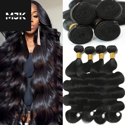 Body Wave Bundles Human Hair 18 20 22 24 Inch Human Hair Bundles 100% Unprocessed Brazilian Virgin Hair 4 Bundles Human Hair Quick Weave Deals Human Hair Extensions for Women Natural Color