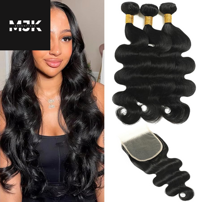 Body Wave Bundles Human Hair 18 20 22 24 Inch Human Hair Bundles 100% Unprocessed Brazilian Virgin Hair 4 Bundles Human Hair Quick Weave Deals Human Hair Extensions for Women Natural Color