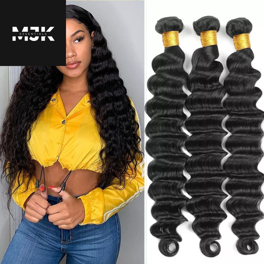 Loose Deep Wave Bundles Human Hair 4 Bundles 20 22 24 26 Inch 100% Unprocessed Brazilian Virgin Human Hair Bundles, Loose Deep Wave 4 Bundles, Can Be Dyed and Bleached Natural Black