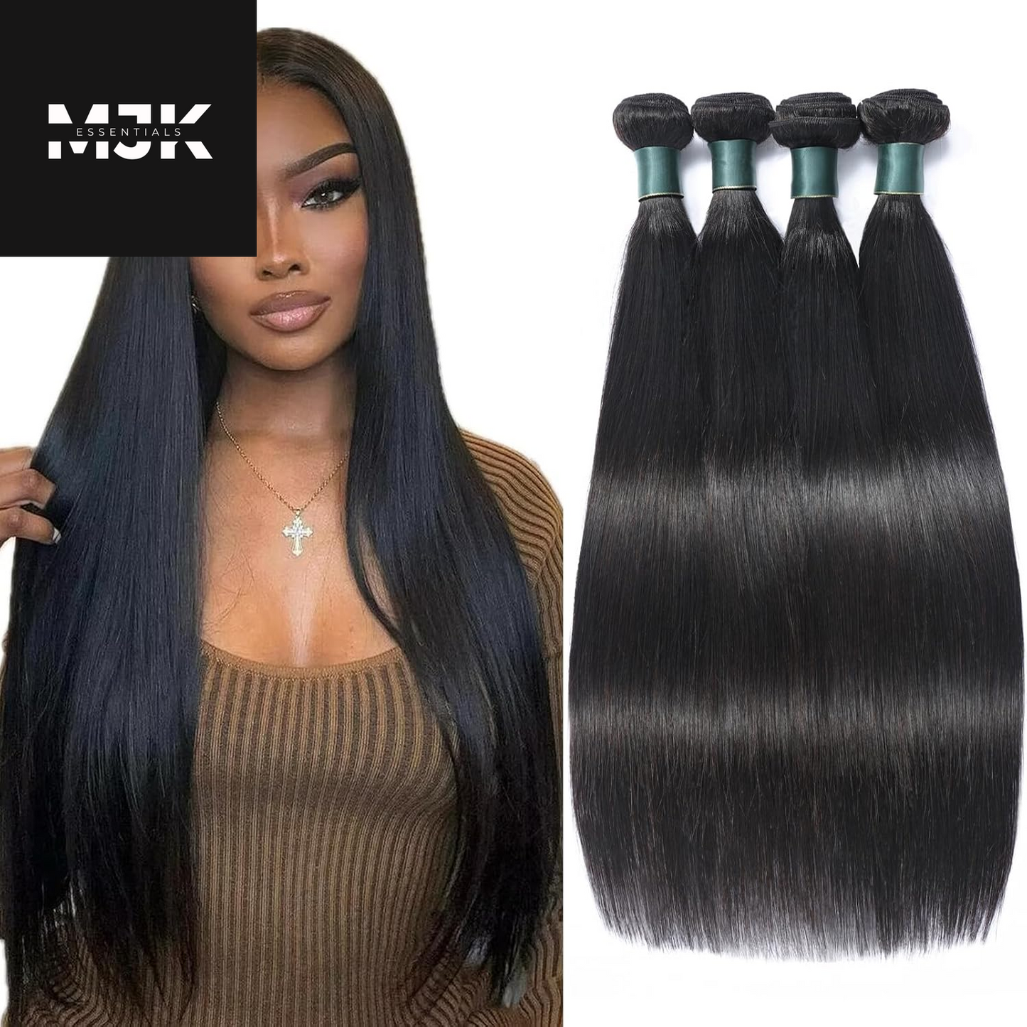 Brazilian Bundles Human Hair 16 18 20 Inch, 12A Grade, 100% Unprocessed Straight Virgin Human Hair Extensions, Natural Black Color (16-20)