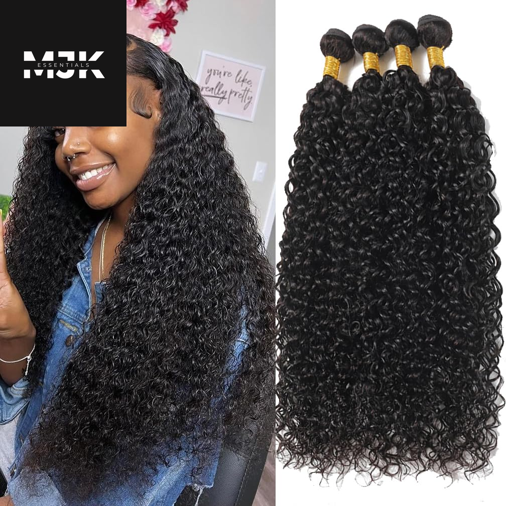 Loose Deep Wave Bundles Human Hair 4 Bundles 20 22 24 26 Inch 100% Unprocessed Brazilian Virgin Human Hair Bundles, Loose Deep Wave 4 Bundles, Can Be Dyed and Bleached Natural Black