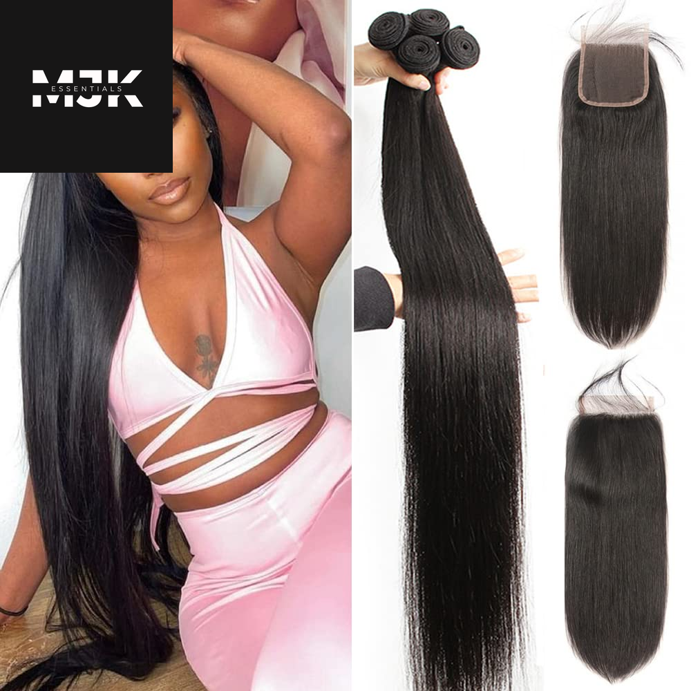 12A Straight Bundles Human Hair (22 24 26 28 Inches, Straight 4 Bundles) 100% Unprocessed Brazilian Virgin Straight Human Hair Bundles Natural Color Raw Hair