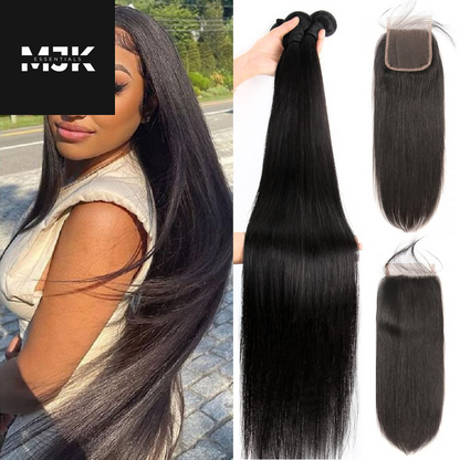 12A Straight Bundles Human Hair (22 24 26 28 Inches, Straight 4 Bundles) 100% Unprocessed Brazilian Virgin Straight Human Hair Bundles Natural Color Raw Hair