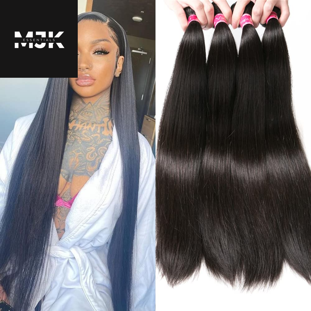 12A Straight Bundles Human Hair (22 24 26 28 Inches, Straight 4 Bundles) 100% Unprocessed Brazilian Virgin Straight Human Hair Bundles Natural Color Raw Hair