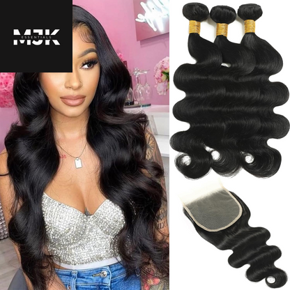 Body Wave Bundles Human Hair 18 20 22 24 Inch Human Hair Bundles 100% Unprocessed Brazilian Virgin Hair 4 Bundles Human Hair Quick Weave Deals Human Hair Extensions for Women Natural Color