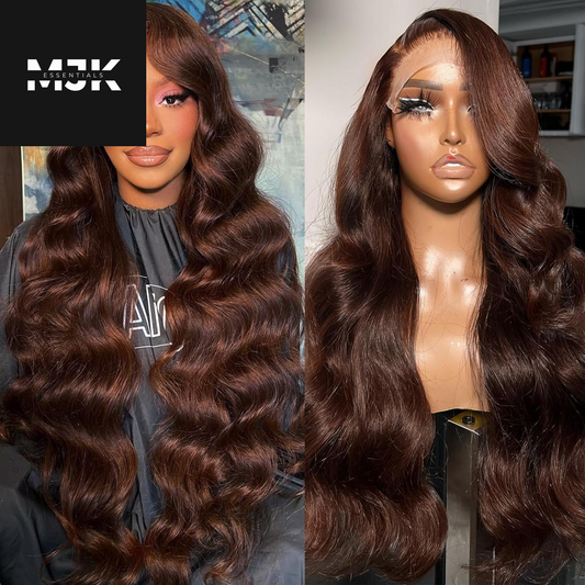 30Inch 13X6 Chocolate Brown Body Wave Lace Front Wigs Human Hair Pre Plucked with Baby Hair 180% Density Full Lace Human Hair Wigs HD Transparent Lace Frontal Wigs for Women Colored Wigs