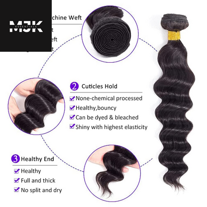 Loose Deep Wave Bundles Human Hair 4 Bundles 20 22 24 26 Inch 100% Unprocessed Brazilian Virgin Human Hair Bundles, Loose Deep Wave 4 Bundles, Can Be Dyed and Bleached Natural Black