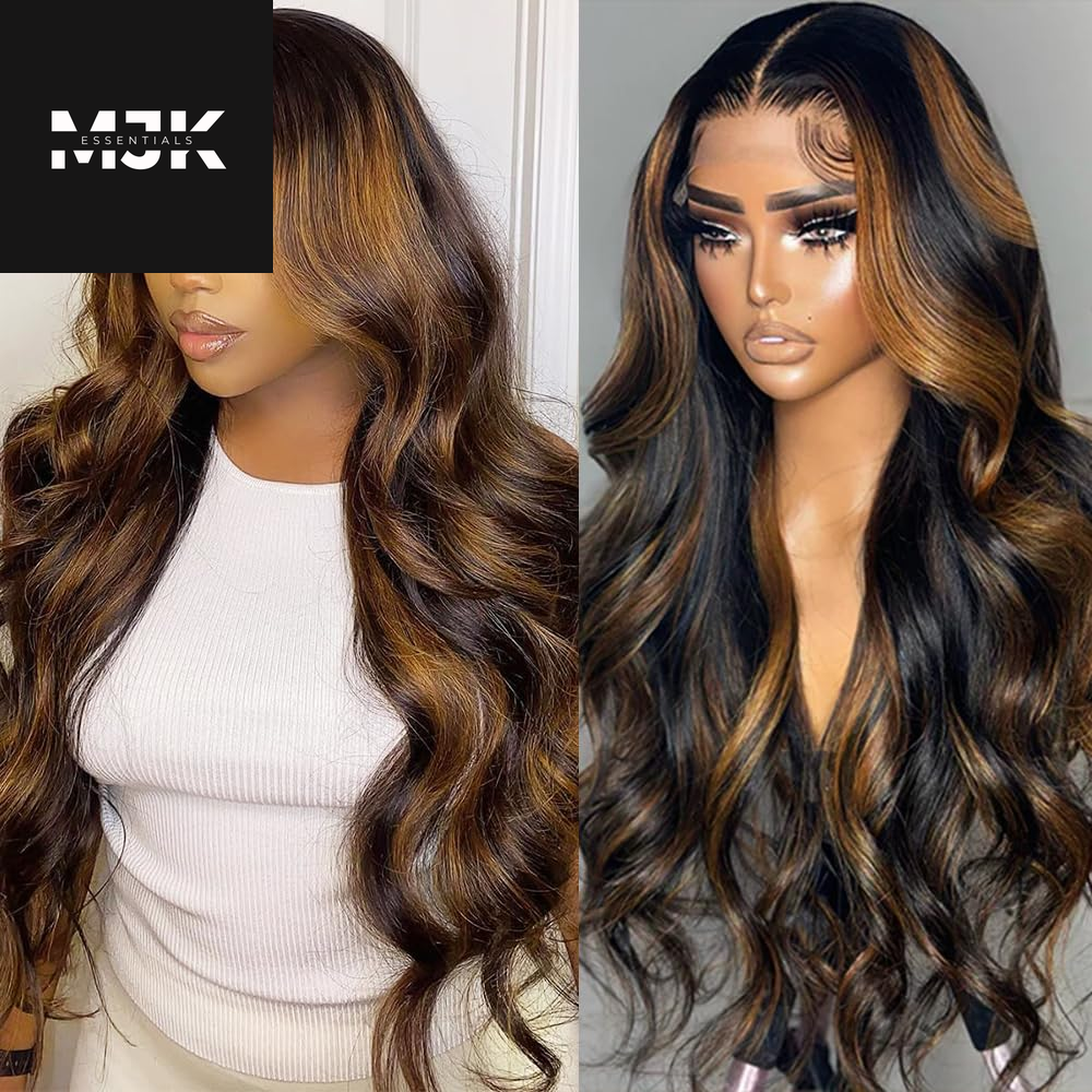 28 Inch Ombre Lace Front Wig Human Hair 1B/30 Body Wave Highlight Lace Front Wigs Human Hair Colored 13X4 Ombre Brown Wig Human Hair 200% Density Glueless HD Lace Frontal Wigs Human Hair