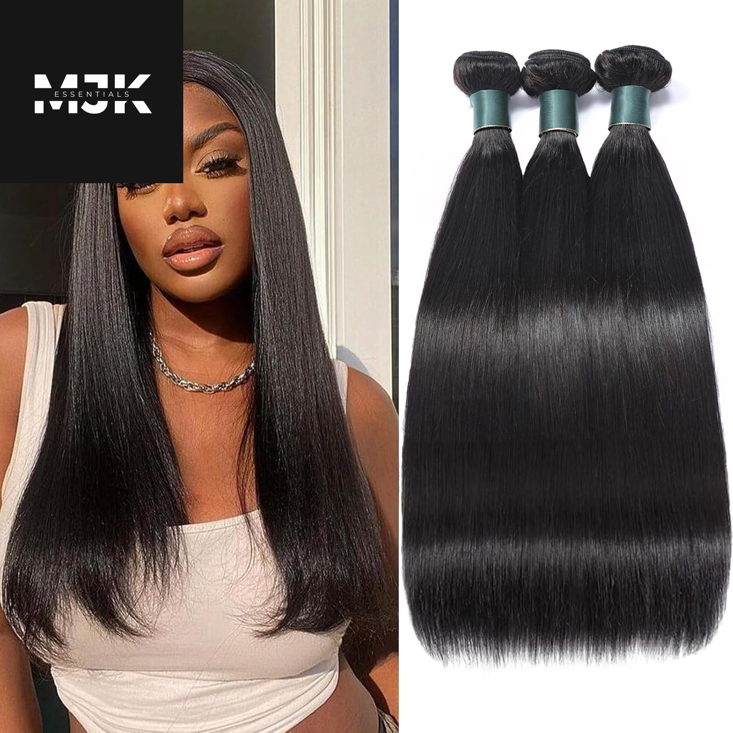 Brazilian Bundles Human Hair 16 18 20 Inch, 12A Grade, 100% Unprocessed Straight Virgin Human Hair Extensions, Natural Black Color (16-20)