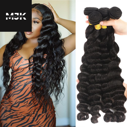 Loose Deep Wave Bundles Human Hair 4 Bundles 20 22 24 26 Inch 100% Unprocessed Brazilian Virgin Human Hair Bundles, Loose Deep Wave 4 Bundles, Can Be Dyed and Bleached Natural Black