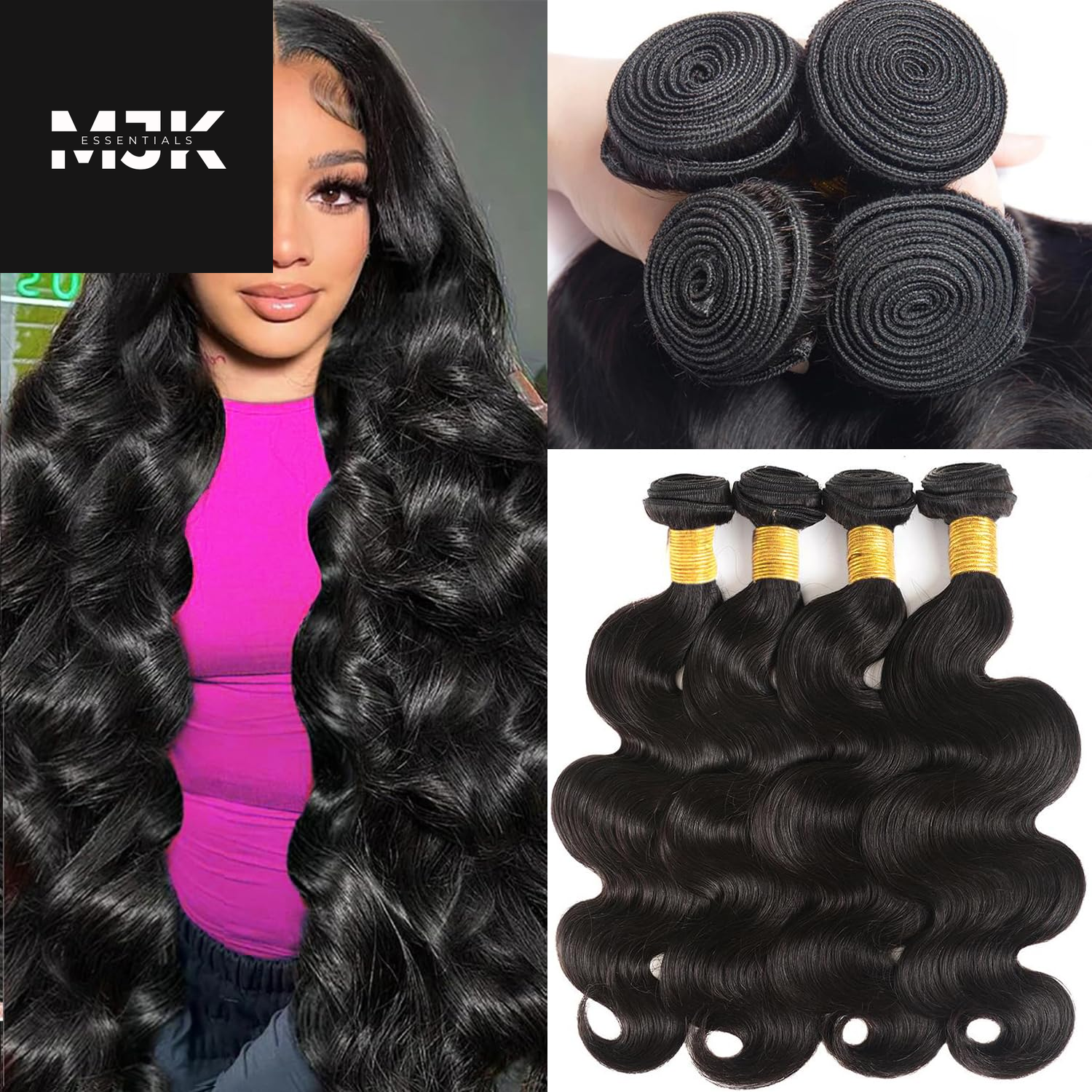 12A Human Hair Bundles 20 22 24 26 Inch Body Wave Bundles Human Hair 100% Unprocessed Brazilian Virgin Hair 4 Bundles Deals Human Hair Extensions Quick Weave Bundles Human Hair Natural Black