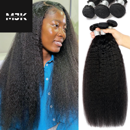 Kinky Straight Bundles Human Hair 18 20 22Inch Yaki Straight Bundles Human Hair 3Bundles Kinky Straight Human Hair Bundles 12A 100% Unprocessed Brazilian Virgin Remy Human Hair Extension Natural Color