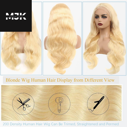 30 Inch 613 13X6 Lace Front Wig Human Hair 200 Density Body Wave Blonde Wig Human Hair Pre Plucked 613 HD Lace Frontal Wig 13X6 Body Wave Wigs with Baby Hair for Women