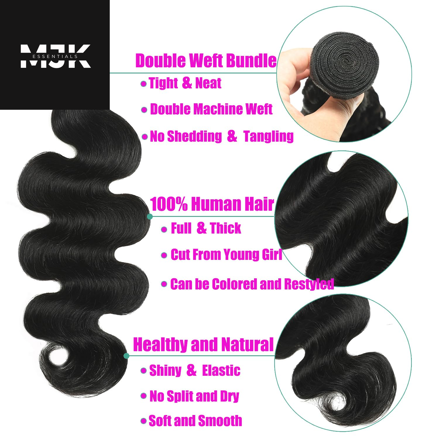 Body Wave Bundles Human Hair 18 20 22 24 Inch Human Hair Bundles 100% Unprocessed Brazilian Virgin Hair 4 Bundles Human Hair Quick Weave Deals Human Hair Extensions for Women Natural Color