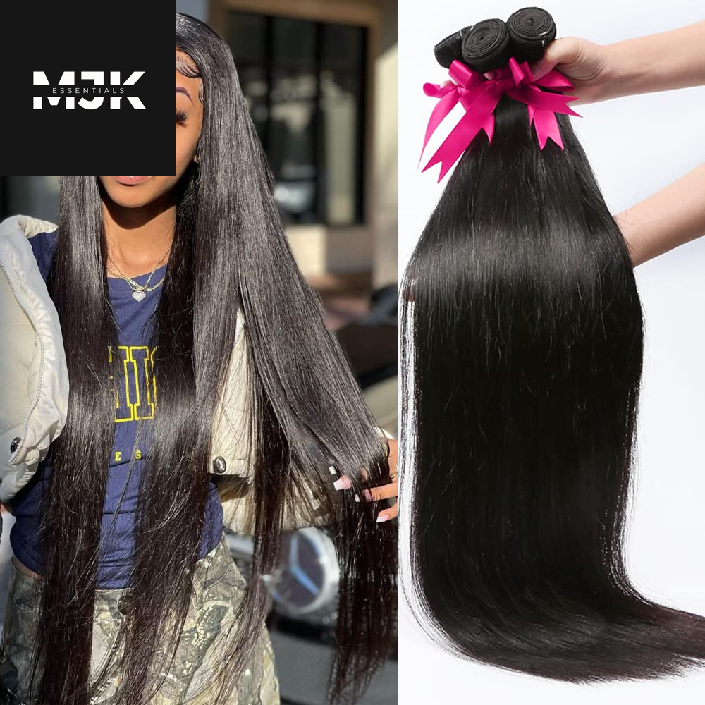 12A Straight Bundles Human Hair (22 24 26 28 Inches, Straight 4 Bundles) 100% Unprocessed Brazilian Virgin Straight Human Hair Bundles Natural Color Raw Hair