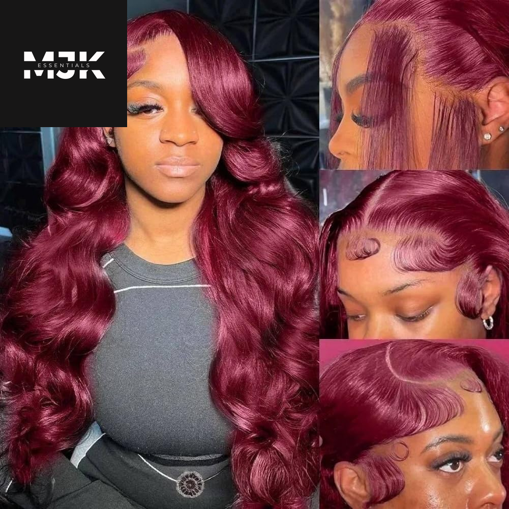 30 Inch 99J Burgundy Lace Front Wigs Human Hair Red Burgundy Wig Human Hair 13X4 HD Body Wave Lace Front Wigs Human Hair 180 Density Pre Plucked Glueless Frontal Wigs Human Hair for Women