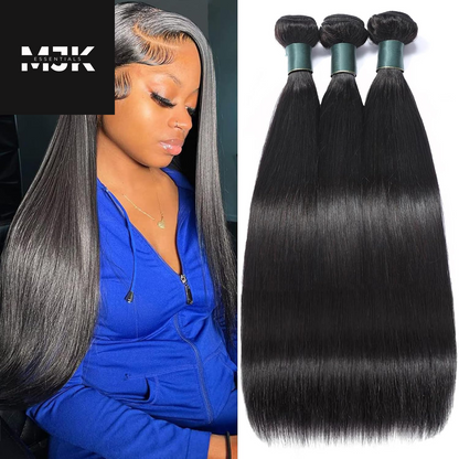 Brazilian Bundles Human Hair 16 18 20 Inch, 12A Grade, 100% Unprocessed Straight Virgin Human Hair Extensions, Natural Black Color (16-20)