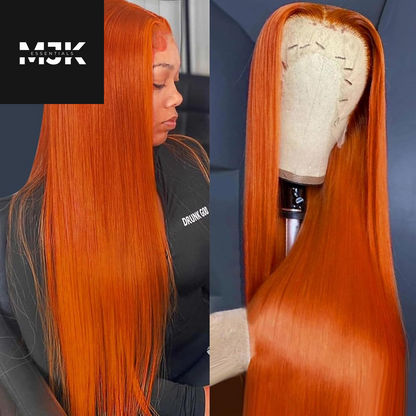 Ginger Orange Lace Front Wigs Human Hair 13X4 HD Straight Lace Front Wigs Human Hair 180% Density Colored Human Hair Wigs for Women Pre Plucked with Baby Hair 28 Inch