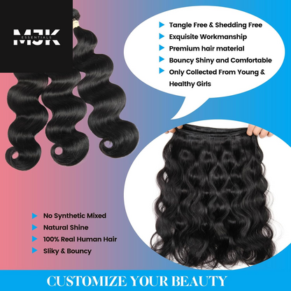 Body Wave Bundles Human Hair 16 18 20 Inch 100% Unprocessed 12A Brazilian Virgin Human Hair Extensions Quick Weave Bundles Hair Natural Black