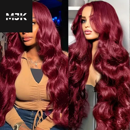 30 Inch 99J Burgundy Lace Front Wigs Human Hair Red Burgundy Wig Human Hair 13X4 HD Body Wave Lace Front Wigs Human Hair 180 Density Pre Plucked Glueless Frontal Wigs Human Hair for Women