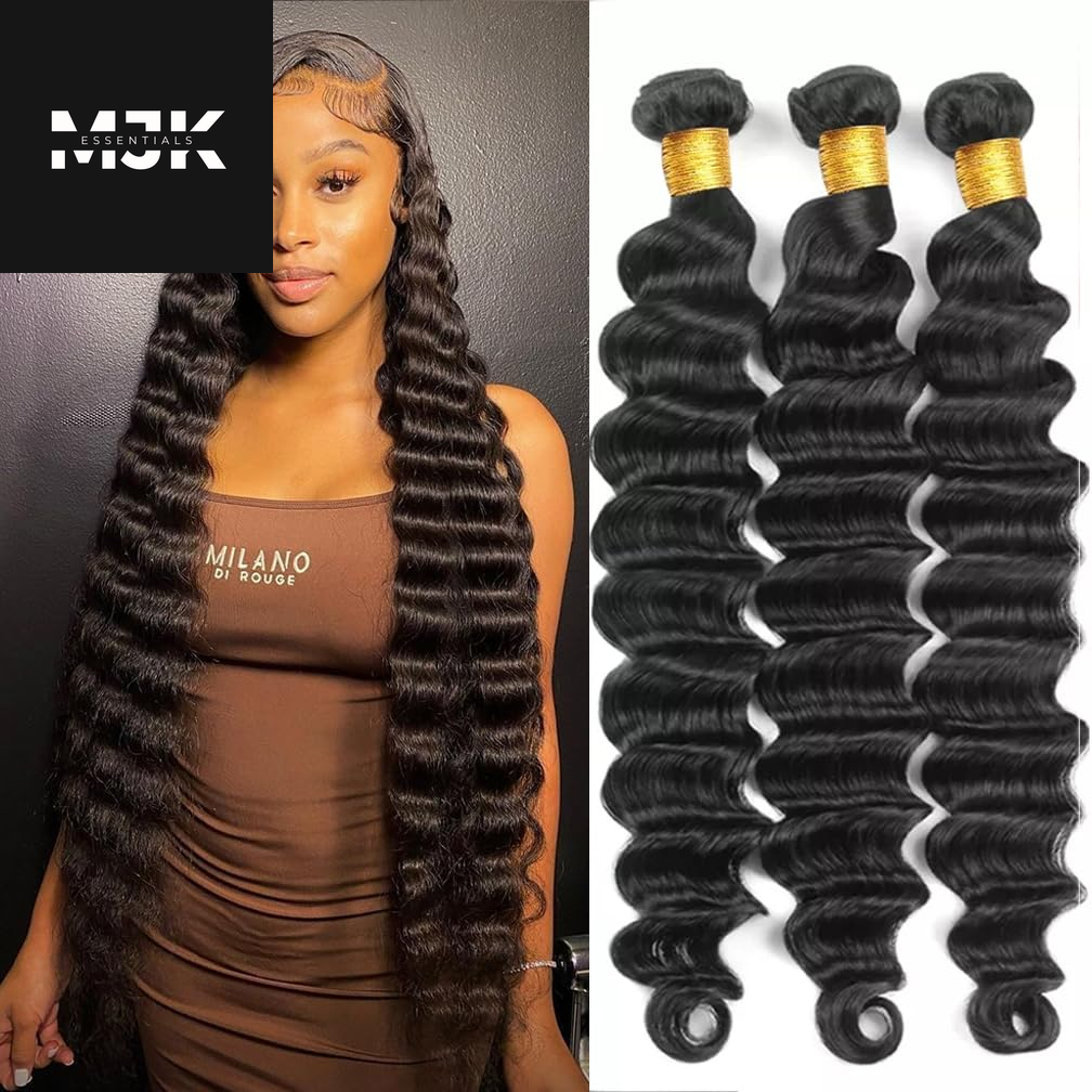 Loose Deep Wave Bundles Human Hair 4 Bundles 20 22 24 26 Inch 100% Unprocessed Brazilian Virgin Human Hair Bundles, Loose Deep Wave 4 Bundles, Can Be Dyed and Bleached Natural Black