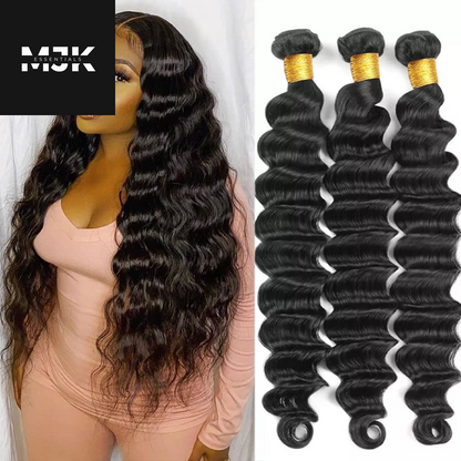 Loose Deep Wave Bundles Human Hair 4 Bundles 20 22 24 26 Inch 100% Unprocessed Brazilian Virgin Human Hair Bundles, Loose Deep Wave 4 Bundles, Can Be Dyed and Bleached Natural Black