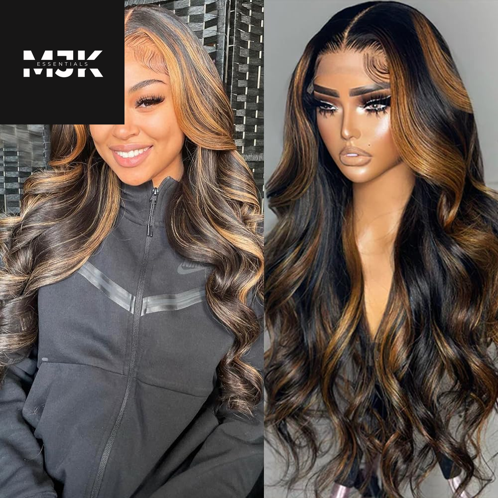 28 Inch Ombre Lace Front Wig Human Hair 1B/30 Body Wave Highlight Lace Front Wigs Human Hair Colored 13X4 Ombre Brown Wig Human Hair 200% Density Glueless HD Lace Frontal Wigs Human Hair