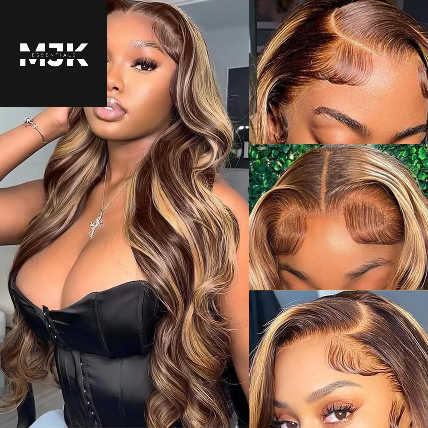 Highlight Ombre 13X6 Lace Front Wig Human Hair 28 Inch Body Wave Honey Blonde Glueless HD Transparent Lace Frontal Wigs for Women 180 Density Human Hair Pre Plucked with Baby Hair