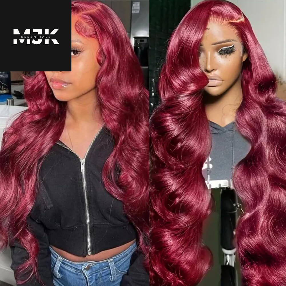 30 Inch 99J Burgundy Lace Front Wigs Human Hair Red Burgundy Wig Human Hair 13X4 HD Body Wave Lace Front Wigs Human Hair 180 Density Pre Plucked Glueless Frontal Wigs Human Hair for Women