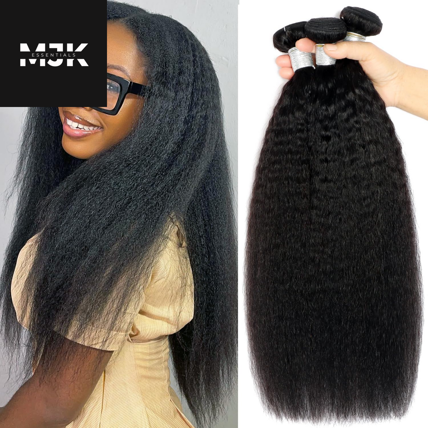 Kinky Straight Bundles Human Hair 18 20 22Inch Yaki Straight Bundles Human Hair 3Bundles Kinky Straight Human Hair Bundles 12A 100% Unprocessed Brazilian Virgin Remy Human Hair Extension Natural Color