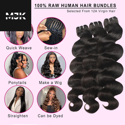 Body Wave Bundles Human Hair 18 20 22 24 Inch 12A Human Hair Bundles 100% Unprocessed Brazilian Raw Virgin Hair Extensions 4 Bundles Weave Bundles Natural Black