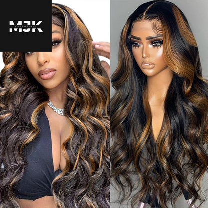 28 Inch Ombre Lace Front Wig Human Hair 1B/30 Body Wave Highlight Lace Front Wigs Human Hair Colored 13X4 Ombre Brown Wig Human Hair 200% Density Glueless HD Lace Frontal Wigs Human Hair