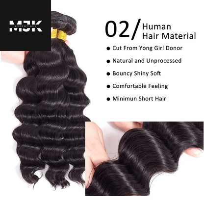 Loose Deep Wave Bundles Human Hair 4 Bundles 20 22 24 26 Inch 100% Unprocessed Brazilian Virgin Human Hair Bundles, Loose Deep Wave 4 Bundles, Can Be Dyed and Bleached Natural Black