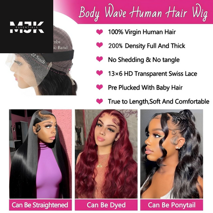 30 Inch 13X6 Lace Front Wigs Human Hair 200 Density Body Wave HD Lace Front Wigs Human Hair Pre Plucked Natural Color Glueless Wig 100% Virgin Human Hair Lace Front Wigs for Women