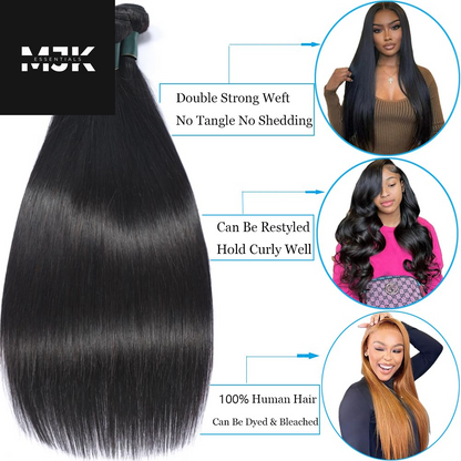 Brazilian Bundles Human Hair 16 18 20 Inch, 12A Grade, 100% Unprocessed Straight Virgin Human Hair Extensions, Natural Black Color (16-20)