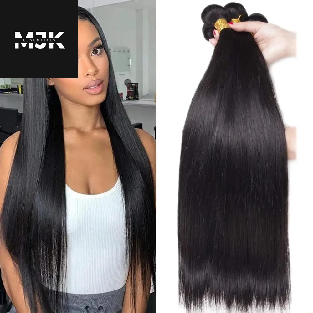 Human Hair Bundles Straight 3 Bundles Human Hair 24 26 28 Inch 100% Unprocessed 12A Brazilian Virgin Hair Bundles Weave Straight Human Hair Extensions