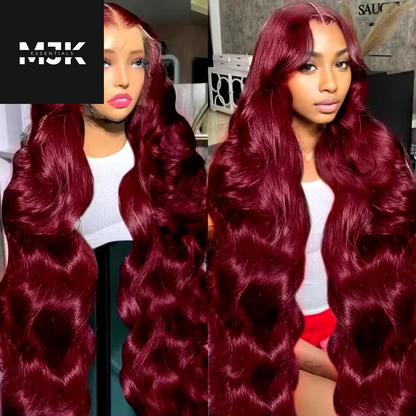 30 Inch 99J Burgundy Lace Front Wigs Human Hair Red Burgundy Wig Human Hair 13X4 HD Body Wave Lace Front Wigs Human Hair 180 Density Pre Plucked Glueless Frontal Wigs Human Hair for Women